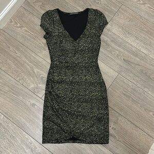 Gold sparkle glitter bodycon dress vneck black small mini